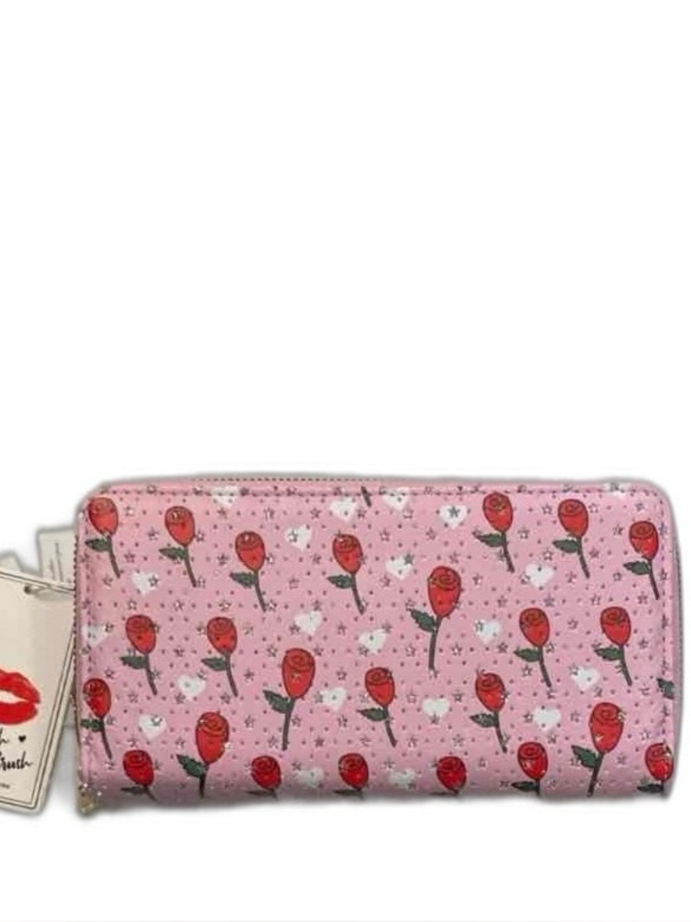 Blush Crush Double Zip Pink With Hearts And Roses Wallet NEW WITH TAGS